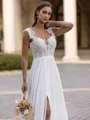 Stylish A-Line/Princess Chiffon Applique Straps Sleeveless Sweep/Brush Train Wedding Dress
