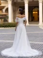 Classy A-Line/Princess Tulle Ruched Off-the-Shoulder Sleeveless Sweep/Brush Train Wedding Dress