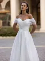 Classy A-Line/Princess Tulle Ruched Off-the-Shoulder Sleeveless Sweep/Brush Train Wedding Dress