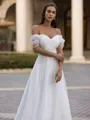 Classy A-Line/Princess Tulle Ruched Off-the-Shoulder Sleeveless Sweep/Brush Train Wedding Dress