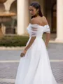 Classy A-Line/Princess Tulle Ruched Off-the-Shoulder Sleeveless Sweep/Brush Train Wedding Dress