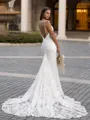 Refined Sheath/Column Lace  V-Neck Sleeveless Sweep/Brush Train Wedding Dress