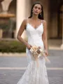 Refined Sheath/Column Lace  V-Neck Sleeveless Sweep/Brush Train Wedding Dress