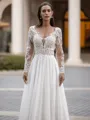 Chic A-Line/Princess Chiffon Applique V-Neck Long Sleeves Sweep/Brush Train Wedding Dress