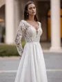 Chic A-Line/Princess Chiffon Applique V-Neck Long Sleeves Sweep/Brush Train Wedding Dress