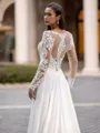 Chic A-Line/Princess Chiffon Applique V-Neck Long Sleeves Sweep/Brush Train Wedding Dress
