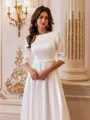 Elegant A-line Bateau 3/4 Sleeves Floor-Length Wedding Dress