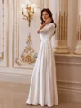 Elegant A-line Bateau 3/4 Sleeves Floor-Length Wedding Dress