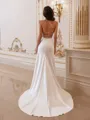 Graceful Sheath Spaghetti Straps Sweep Train Stretch Crepe Wedding Dress