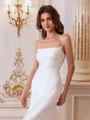 Graceful Sheath Spaghetti Straps Sweep Train Stretch Crepe Wedding Dress