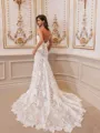 Regal Sheath V-Neck Appliques Lace Chapel Train Lace Wedding Dress