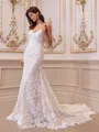 Regal Sheath V-Neck Appliques Lace Chapel Train Lace Wedding Dress