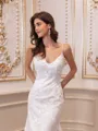 Regal Sheath V-Neck Appliques Lace Chapel Train Lace Wedding Dress