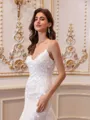 Regal Sheath V-Neck Appliques Lace Chapel Train Lace Wedding Dress
