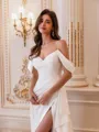 Refined A-line Cold Shoulder Pleated Court Train Charmeuse Wedding Dress