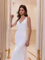 Flattering Sheath V-Neck Court Train Stretch Crepe Wedding Dress
