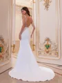 Timeless Sheath V-Neck Appliques Lace Court Train Stretch Crepe Wedding Dress
