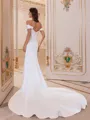 Glamorous Sheath Off-the-Shoulder Pleated Cathedral Train Charmeuse Corset Wedding Dress