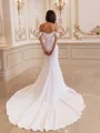 Gracious Sheath Off-the-Shoulder Pleated Cathedral Train Stretch Crepe Wedding Dress
