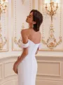 Gracious Sheath Off-the-Shoulder Pleated Cathedral Train Stretch Crepe Wedding Dress