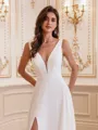 Stunning A-line V-Neck Sweep Train Chiffon Wedding Dress
