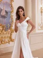 Polished A-line Off-the-Shoulder Court Train Satin Wedding Dress