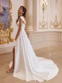 Polished A-line Off-the-Shoulder Court Train Satin Wedding Dress