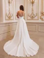 Modest A-line V-Neck Pleated Chapel Train Stretch Crepe Wedding Dress
