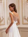 Modest A-line V-Neck Pleated Chapel Train Stretch Crepe Wedding Dress