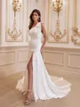 Immaculate Sheath One-Shoulder Bow Chapel Train Charmeuse Wedding Dress