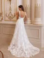 Charming A-line V-Neck Appliques Lace Court Train Lace Wedding Dress