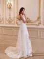 Charming A-line V-Neck Appliques Lace Court Train Lace Wedding Dress