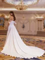 Statuesque Sheath Off-the-Shoulder Pleated Cathedral Train Charmeuse Wedding Dress
