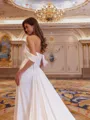 Statuesque Sheath Off-the-Shoulder Pleated Cathedral Train Charmeuse Wedding Dress