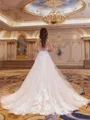 Rhythmic A-line V-Neck Appliques Lace Chapel Train Tulle Wedding Dress