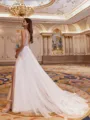 Rhythmic A-line V-Neck Appliques Lace Chapel Train Tulle Wedding Dress