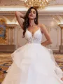 Endearing Ball-Gown V-Neck Appliques Lace Sweep Train Tulle Wedding Dress