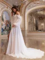 Gorgeous A-line Off-the-Shoulder Long Sleeves Pleated Court Train Chiffon Wedding Dress