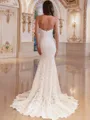 Unique Sheath V-Neck Appliques Lace Court Train Lace Wedding Dress