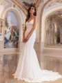 Unique Sheath V-Neck Appliques Lace Court Train Lace Wedding Dress