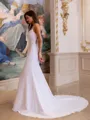 Graceful Sheath Spaghetti Straps Appliques Lace Chapel Train Chiffon Wedding Dress