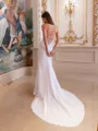 Graceful Sheath Spaghetti Straps Appliques Lace Chapel Train Chiffon Wedding Dress