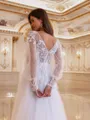 Regal A-line V-Neck Long Sleeves Appliques Lace Court Train Tulle Wedding Dress