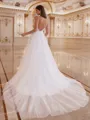 Stylish A-line V-Neck Appliques Lace Chapel Train Tulle Wedding Dress