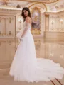 Classy A-line Off-the-Shoulder Long Sleeves Appliques Lace Chapel Train Tulle Corset Convertible Wedding Dress