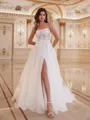 Classy A-line Off-the-Shoulder Long Sleeves Appliques Lace Chapel Train Tulle Corset Convertible Wedding Dress