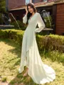 Glam A-line V-Neck Long Sleeves Pleated Asymmetrical Chiffon Bridesmaid Dress