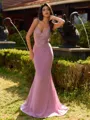 Trendy Sheath V-Neck Appliques Lace Sweep Train Chiffon Bridesmaid Dress