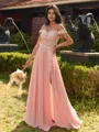 Fashion A-line Off-the-Shoulder Appliques Lace Floor-Length Chiffon Bridesmaid Dress