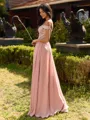 Fashion A-line Off-the-Shoulder Appliques Lace Floor-Length Chiffon Bridesmaid Dress